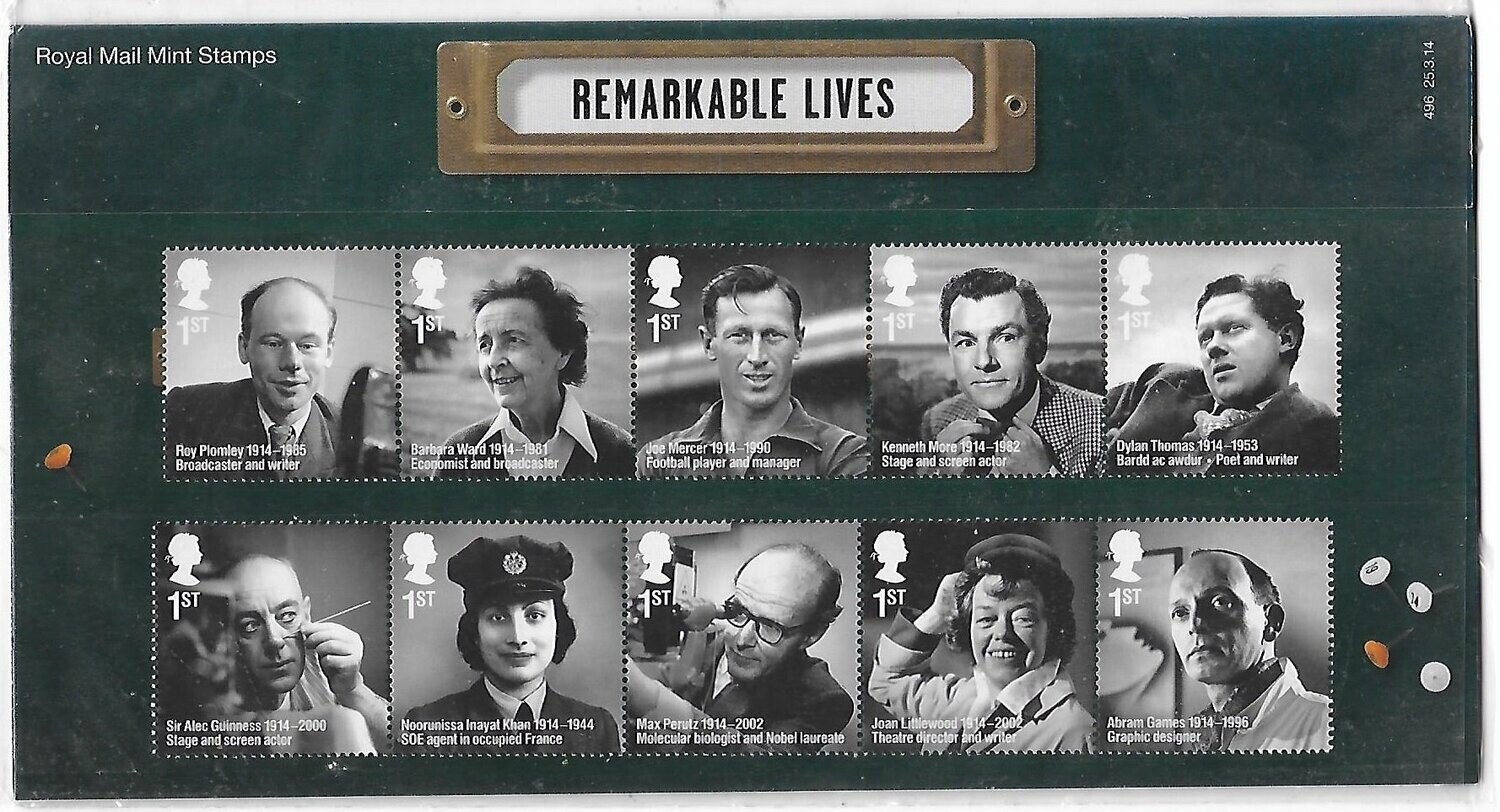 2014 Royal Mail Remarkable Lives 10 Stamp Presentation Pack