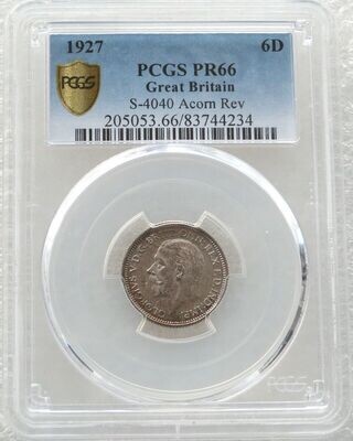 1927 George V Bare Head 6D Six Pence Silver Proof Coin PCGS PR66