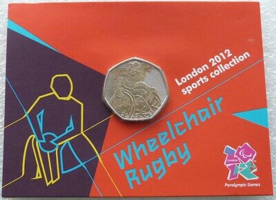 2011 London Olympic 2012 Sports Collection Wheelchair Rugby 50p Brilliant Uncirculated Coin Mint Card