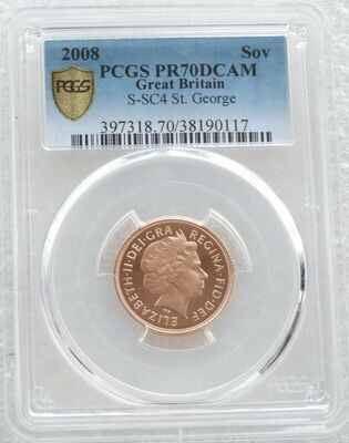 2008 St George and the Dragon Full Sovereign Gold Proof Coin PCGS PR70 DCAM