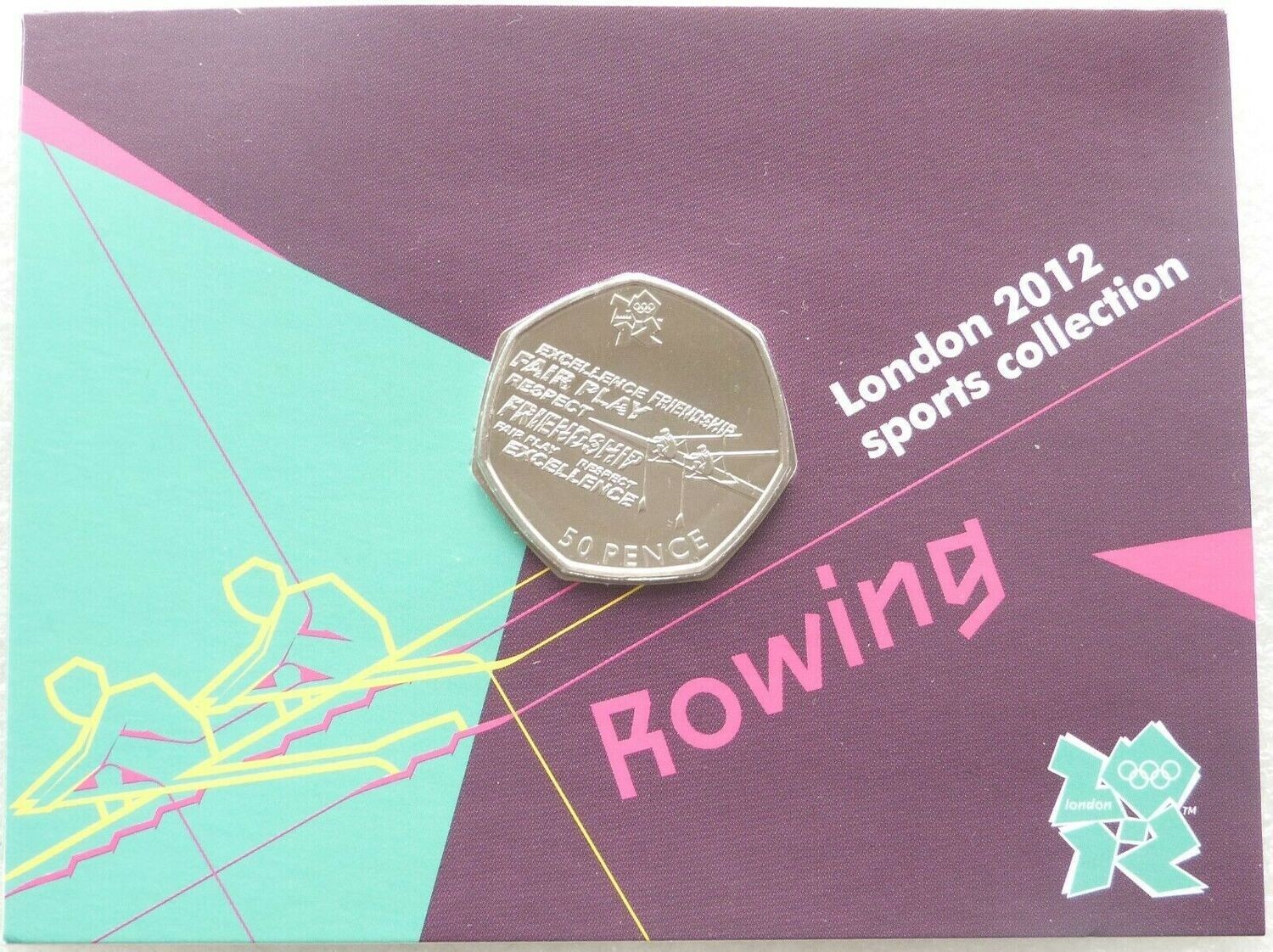 2011 London Olympic 2012 Sports Collection Rowing 50p Brilliant Uncirculated Coin Mint Card