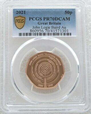 2021 John Logie Baird 50p Gold Proof Coin PCGS PR70 DCAM