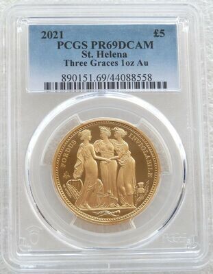2021 Saint Helena Three Graces £5 Gold Proof 1oz Coin PCGS PR69 DCAM