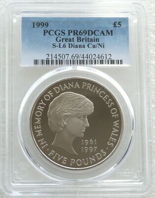 1999 Lady Diana Memorial £5 Proof Coin PCGS PR69 DCAM