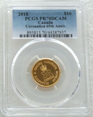 2018 Canada Sapphire Coronation $10 Gold Proof 1/4oz Coin PCGS PR70 DCAM