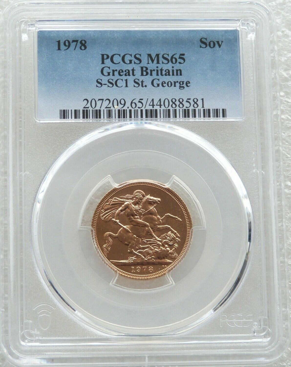 1978 St George and the Dragon Full Sovereign Gold Coin PCGS MS65