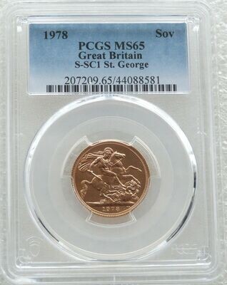1978 St George and the Dragon Full Sovereign Gold Coin PCGS MS65