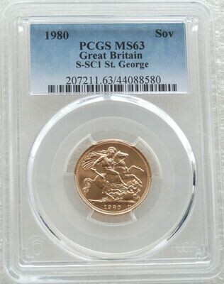 1980 St George and the Dragon Full Sovereign Gold Coin PCGS MS63
