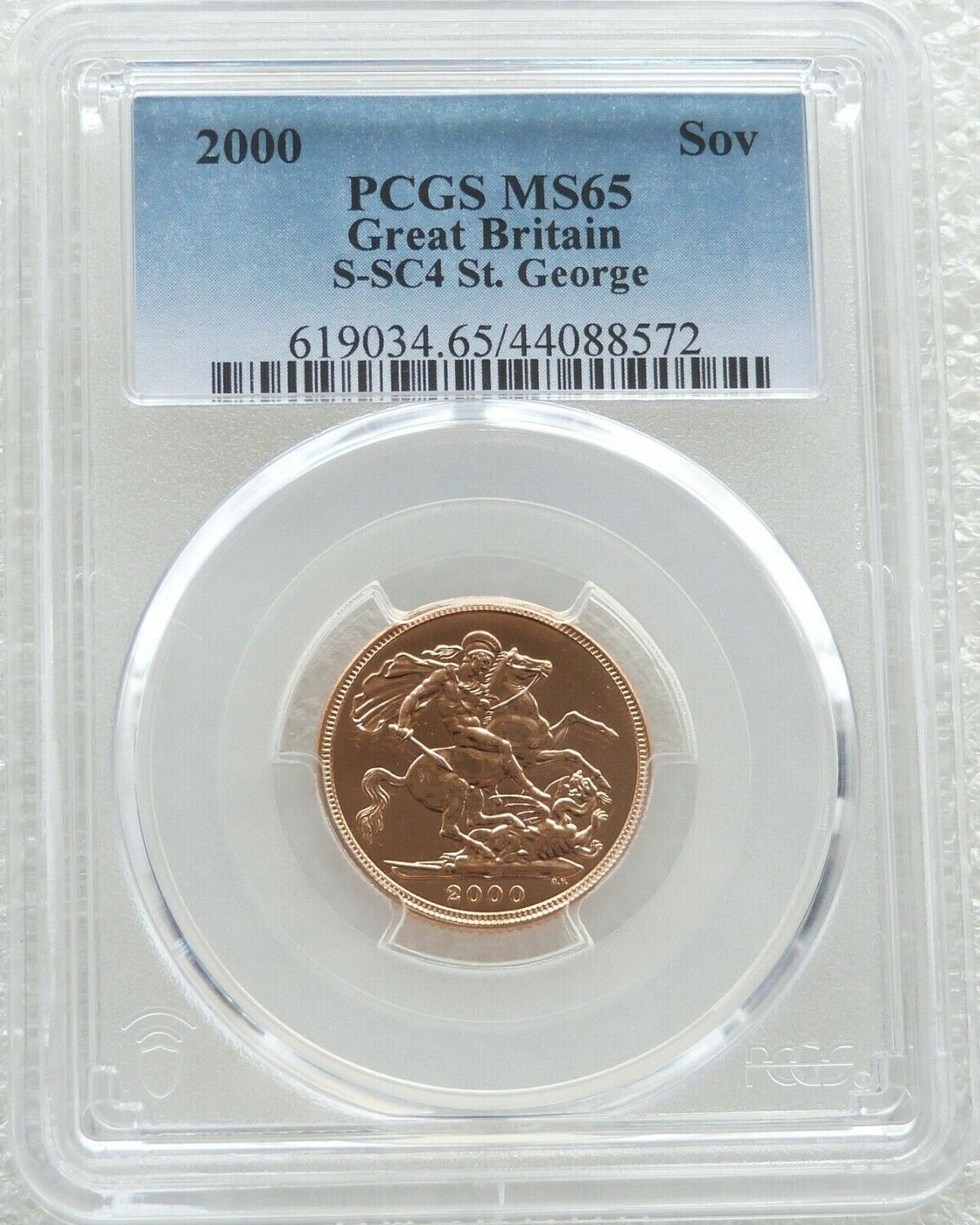 2000 St George and the Dragon Full Sovereign Gold Coin PCGS MS65