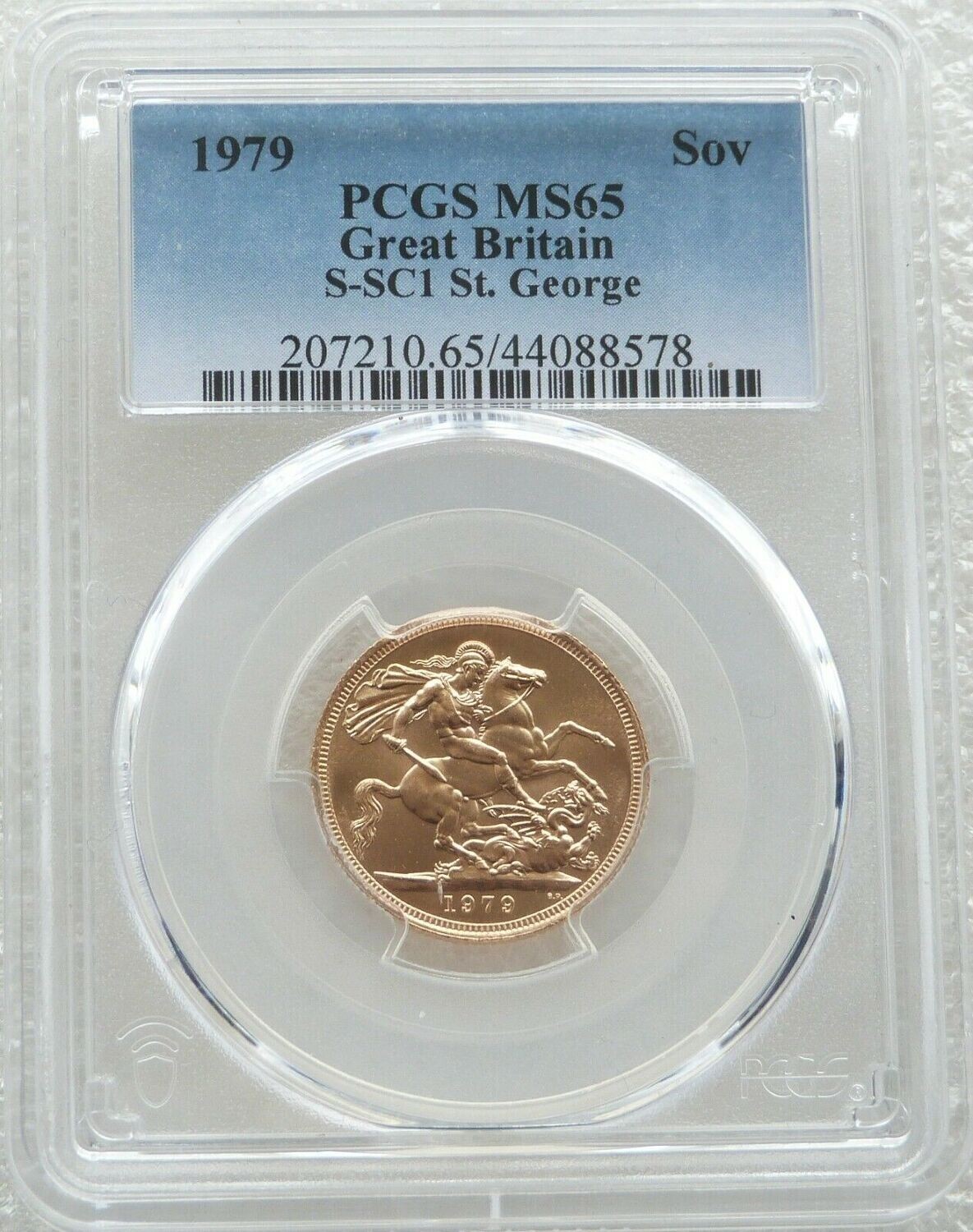 1979 St George and the Dragon Full Sovereign Gold Coin PCGS MS65