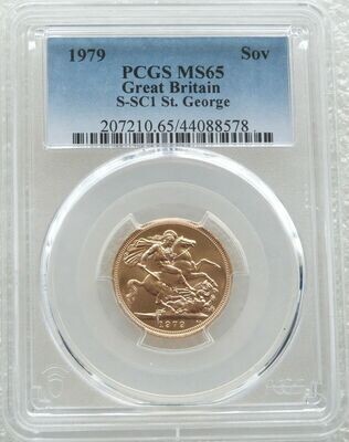 1979 St George and the Dragon Full Sovereign Gold Coin PCGS MS65