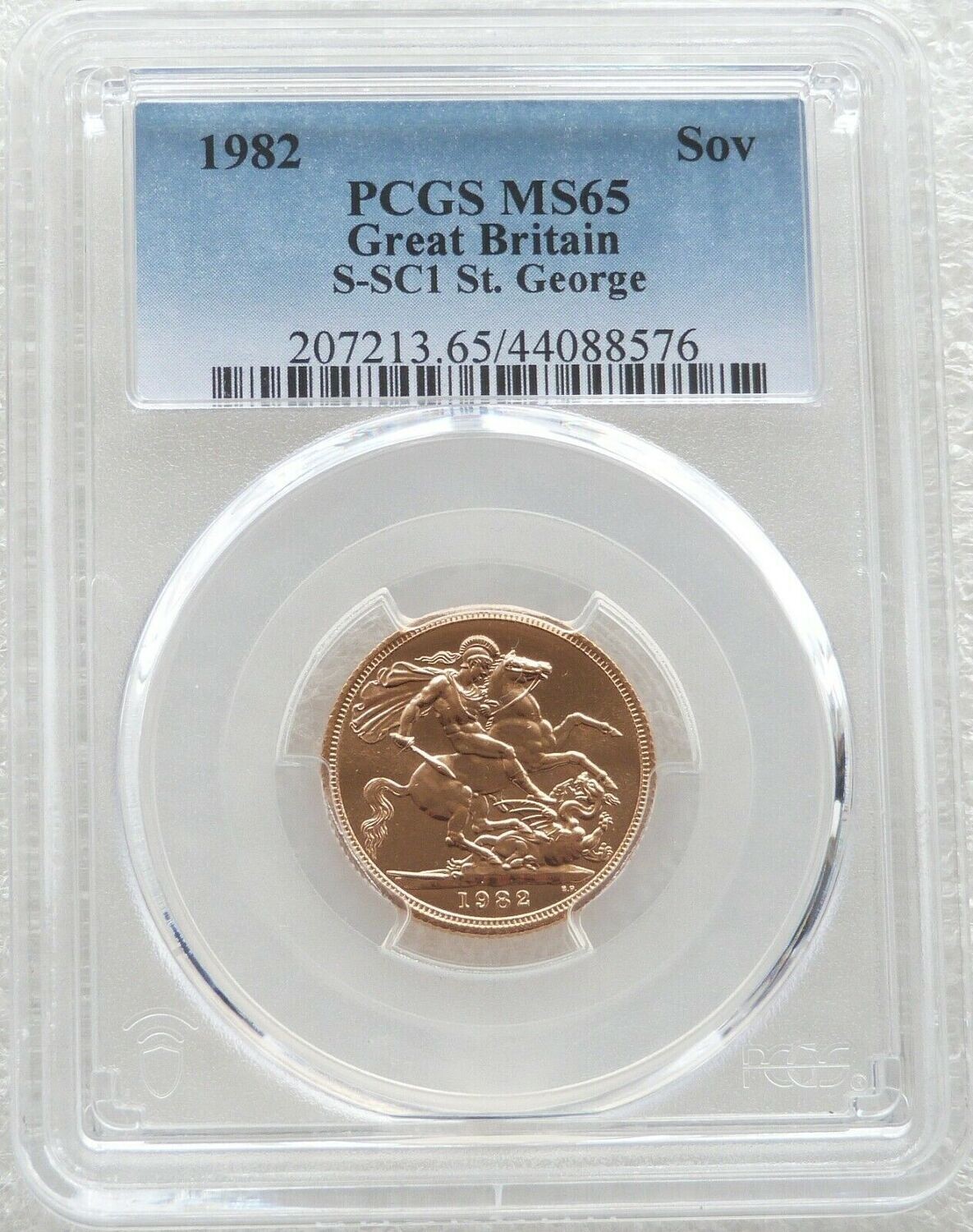 1982 St George and the Dragon Full Sovereign Gold Coin PCGS MS65