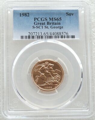 1982 St George and the Dragon Full Sovereign Gold Coin PCGS MS65