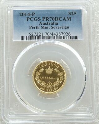 2014-P Australia Perth Mint $25 Full Sovereign Gold Proof Coin PCGS PR70 DCAM