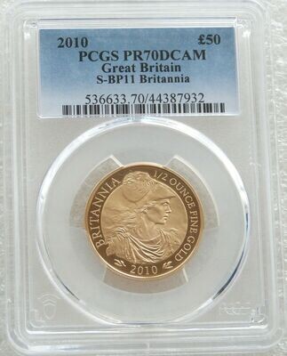 2010 Britannia £50 Gold Proof 1/2oz Coin PCGS PR70 DCAM