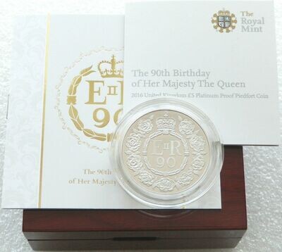 2016 Queens 90th Birthday Piedfort £5 Platinum Proof 3oz Coin Box Coa