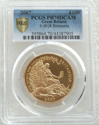2007 Britannia £100 Gold Proof 1oz Coin PCGS PR70 DCAM - Mintage 1,250