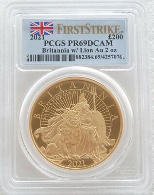 2021 Britannia £200 Gold Proof 2oz Coin PCGS PR69 DCAM First Strike - Mintage 50