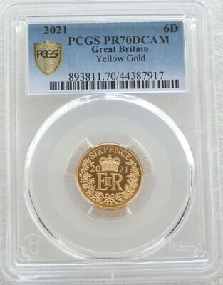 2021 Elizabeth II Christmas 6D Six Pence Yellow Gold Proof Coin PCGS PR70 DCAM