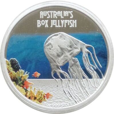 2011 Tuvalu Deadly and Dangerous Box Jellyfish $1 Silver Proof 1oz Coin Box Coa