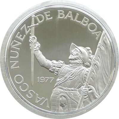 1977 Panama Vasco Nunez Large 20 Balboa Silver Proof Coin Box Coa