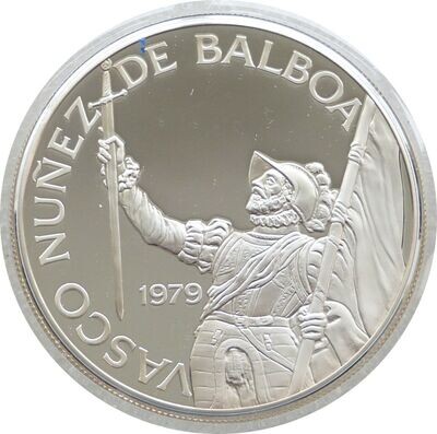 1979 Panama Vasco Nunez Large 20 Balboa Silver Proof Coin Box Coa