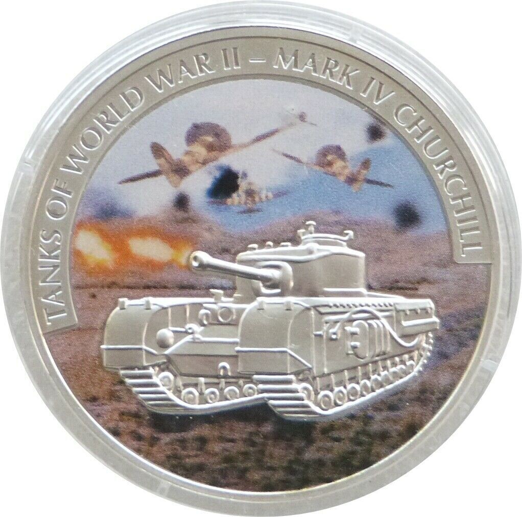 2008 Liberia Tanks of World War II United Kingdom Mark IV Churchill $5 Silver Proof Coin