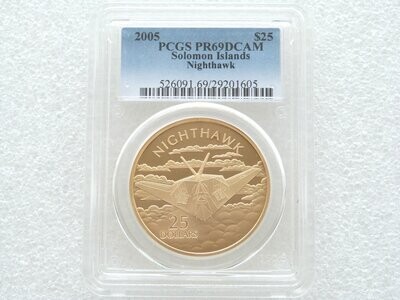 2005 Solomon Islands Powered Flight Nighthawk $25 Silver Gold Proof 1oz Coin PCGS PR69 DCAM