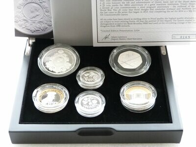 2014 United Kingdom Piedfort Silver Proof 6 Coin Set Box Coa