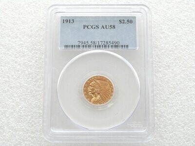 1913 American Indian Head Eagle $2.5 Quarter Dollar Gold Coin PCGS AU58