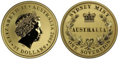 2005 Australia Perth Mint $25 Full Sovereign Gold Coin