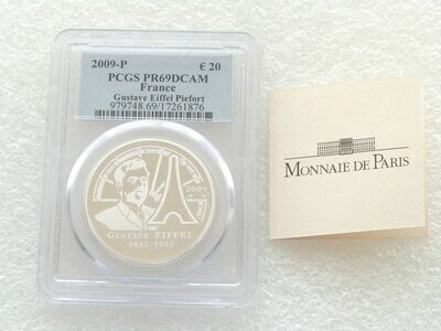 2009 France Gustave Eiffel Piedfort 20 Euro Silver Proof Coin PCGS PR69 DCAM