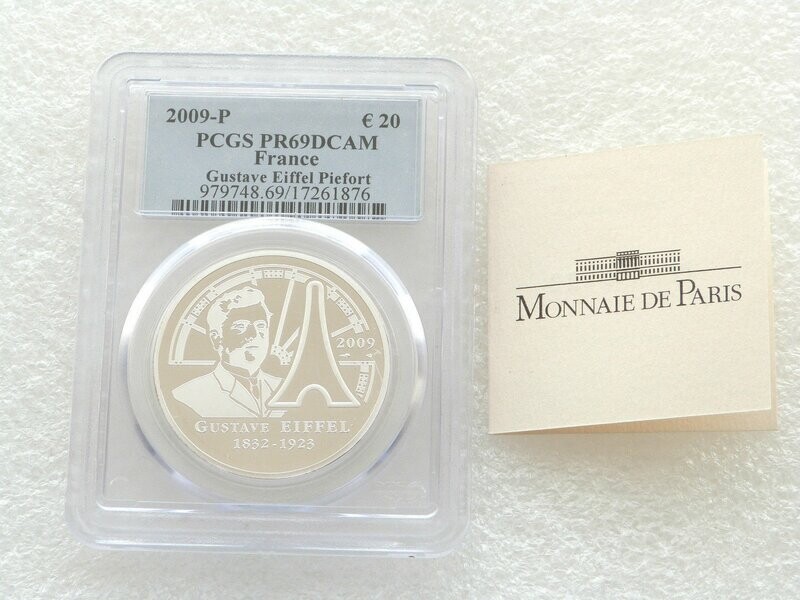2009 France Gustave Eiffel Piedfort 20 Euro Silver Proof Coin PCGS PR69 DCAM