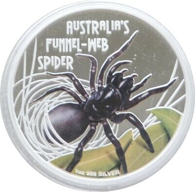 2012 Tuvalu Deadly and Dangerous Funnel Web Spider $1 Silver Proof 1oz Coin Box Coa