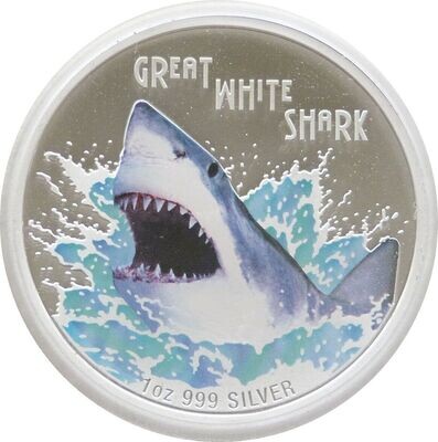 2007 Tuvalu Deadly and Dangerous Great White Shark $1 Silver Proof 1oz Coin Box Coa