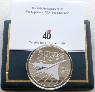 2009 Guernsey Concorde 40th Anniversary £10 Silver Proof 5oz Coin Box Coa