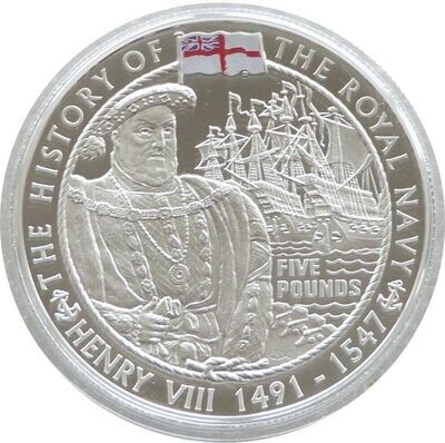 2009 Guernsey History of the Royal Navy Henry VIII £5 Silver Proof Coin