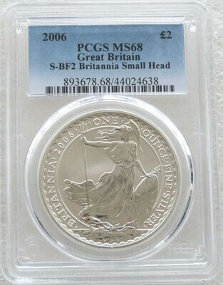 2006 Britannia £2 Silver Bullion 1oz Coin PCGS MS68 Mint Error Small Portrait