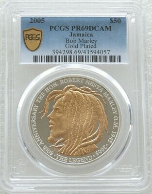 2005 Jamaica Bob Marley $50 Silver Gold Proof Coin PCGS PR69 DCAM