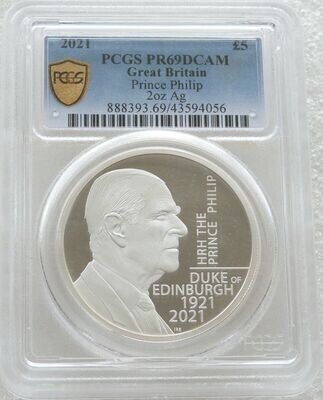 2021 Prince Philip Memorial £5 Silver Proof 2oz Coin PCGS PR69 DCAM