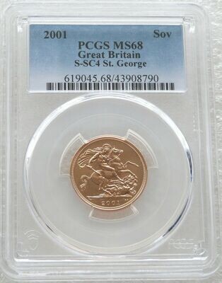 2001 St George and the Dragon Full Sovereign Gold Coin PCGS MS68