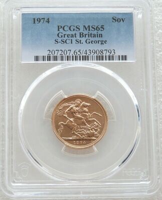1974 St George and the Dragon Full Sovereign Gold Coin PCGS MS65