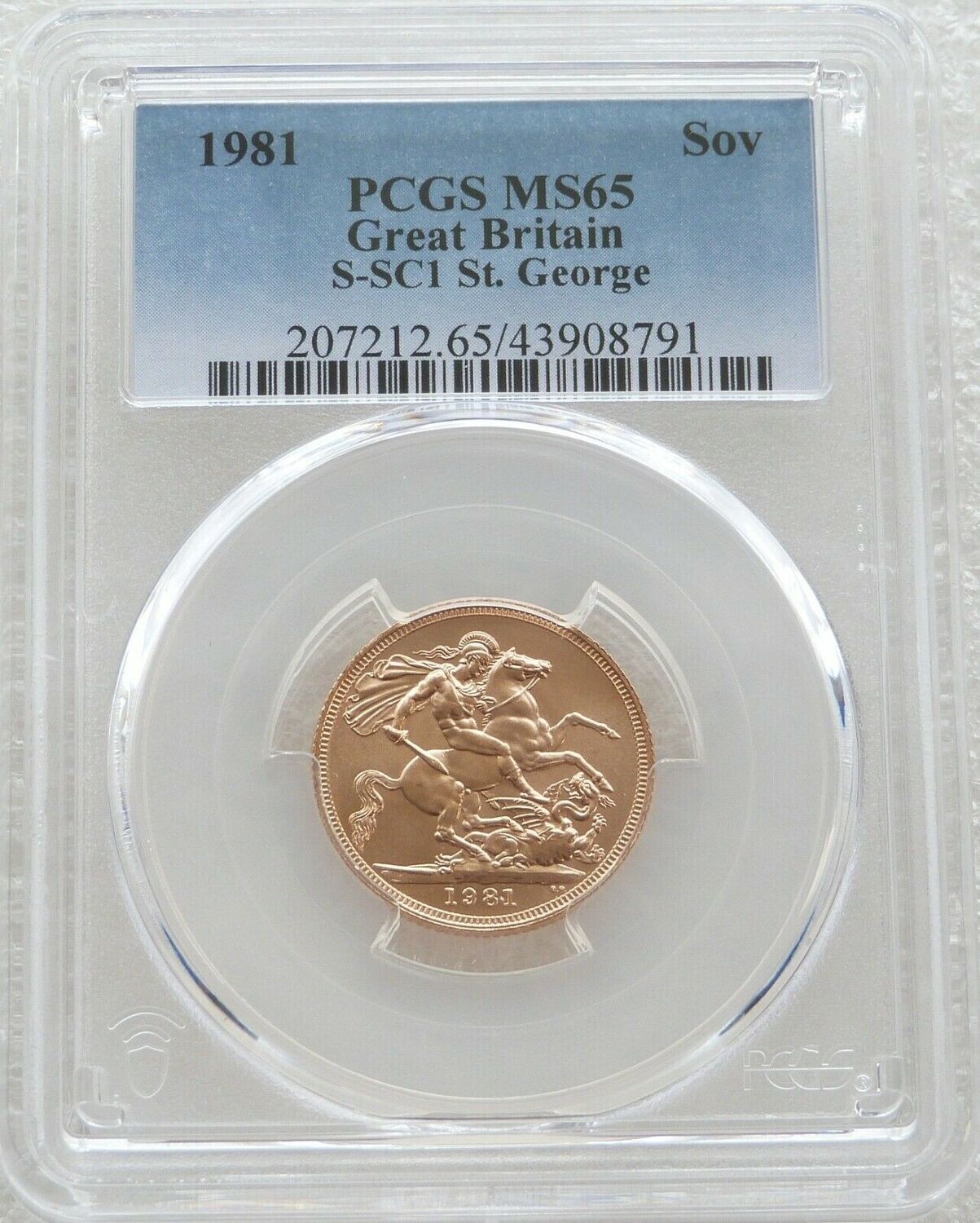 1981 St George and the Dragon Full Sovereign Gold Coin PCGS MS65