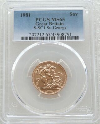 1981 St George and the Dragon Full Sovereign Gold Coin PCGS MS65