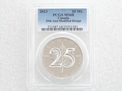 2013 Canada Maple Leaf 25th Anniversary $5 Silver 1oz Coin PCGS MS68