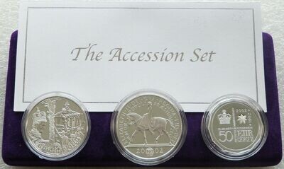 2002 Golden Jubilee Accession Silver Proof 3 Coin Set Box Coa