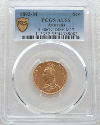 1892-M Australia Melbourne Victoria Full Sovereign Gold Coin PCGS AU55