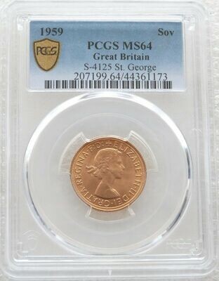 1959 St George and the Dragon Full Sovereign Gold Coin PCGS MS64