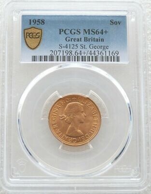 1958 St George and the Dragon Full Sovereign Gold Coin PCGS MS64+