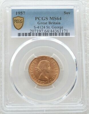 1957 St George and the Dragon Full Sovereign Gold Coin PCGS MS64